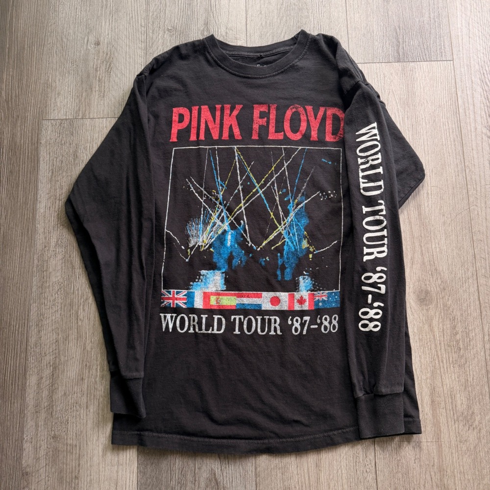 Pink Floyd World Tour 87-88 Long Sleeve Tee Mens M Black Licensed Reprint 2019